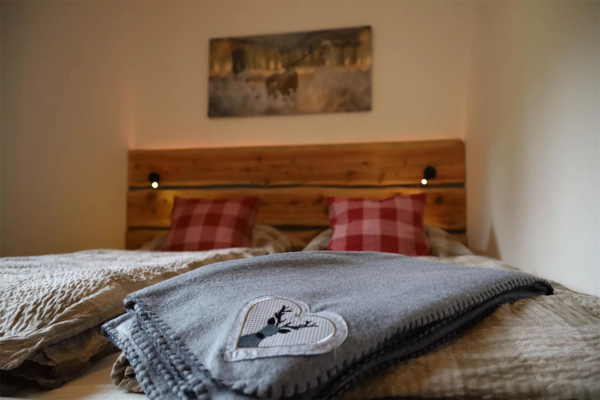 Double bed with deer blanket